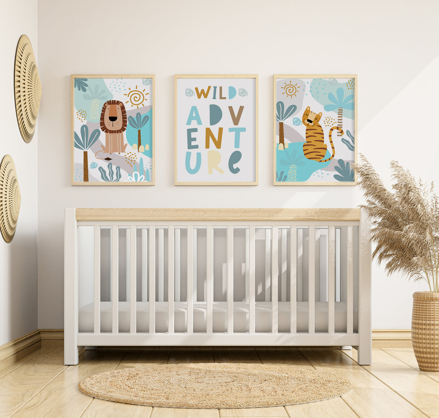 Set of 3 Teal Blue Safari Nursery Prints