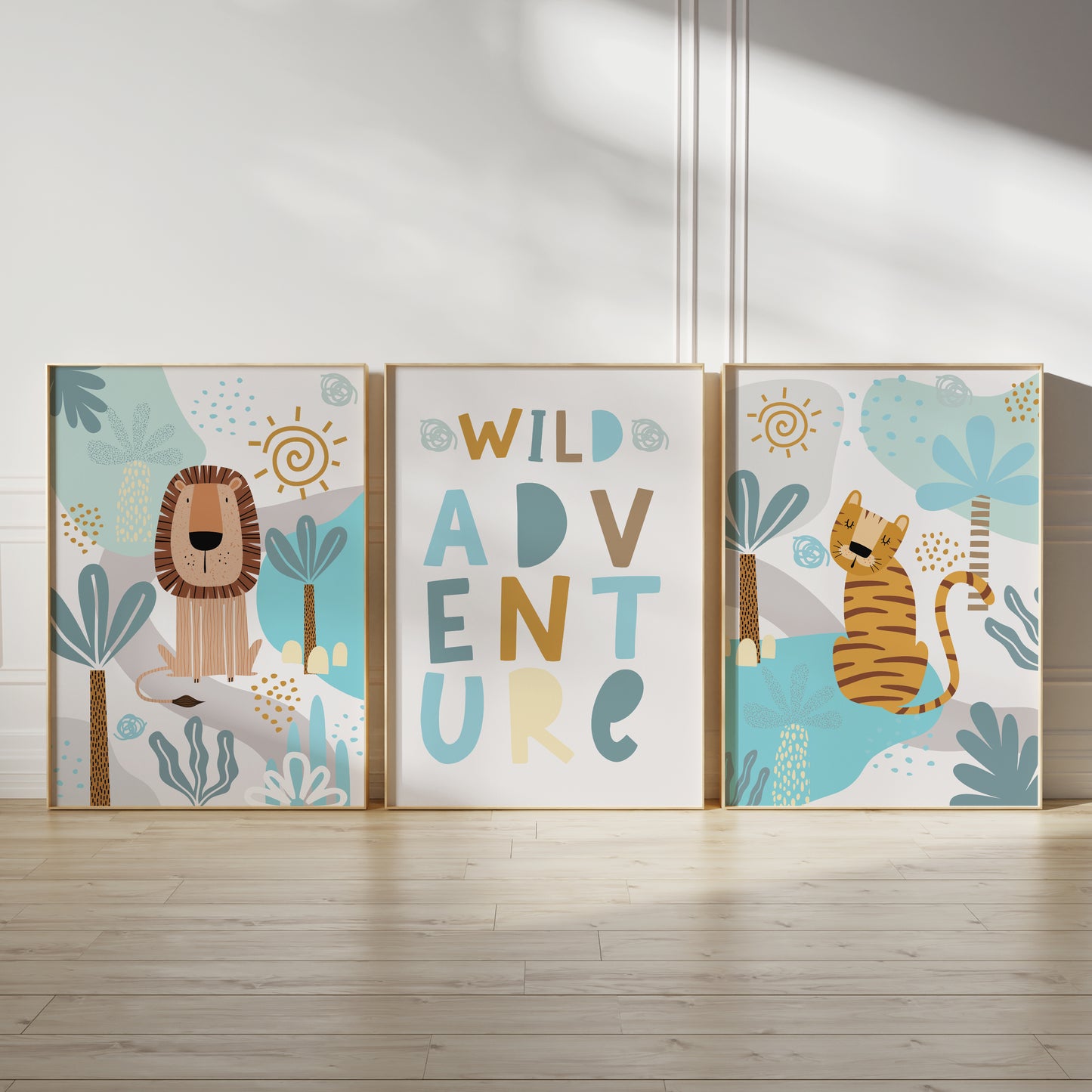 Set of 3 Teal Blue Safari Nursery Prints