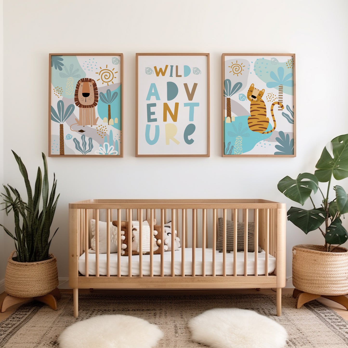 Set of 3 Teal Blue Safari Nursery Prints