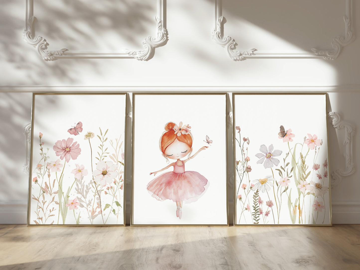 Set of 3 Girls Ballerina Nursery Wall Art Prints