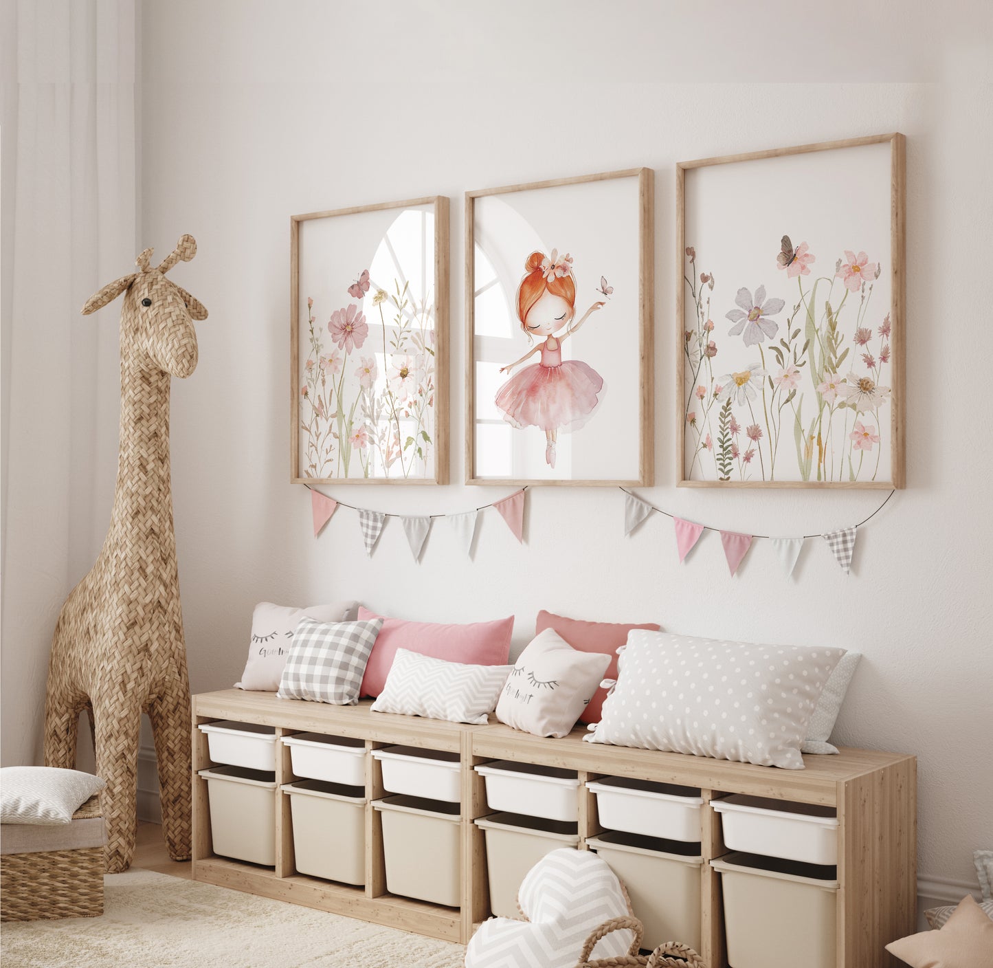 Set of 3 Girls Ballerina Nursery Wall Art Prints