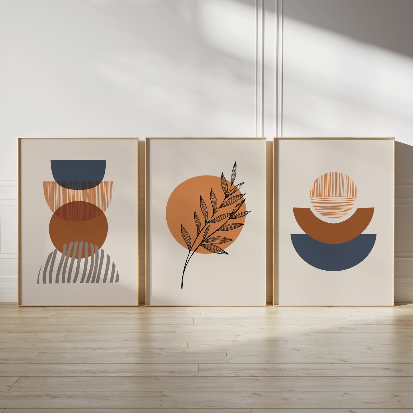 Set of 3 Orange & Blue Boho Wall Prints