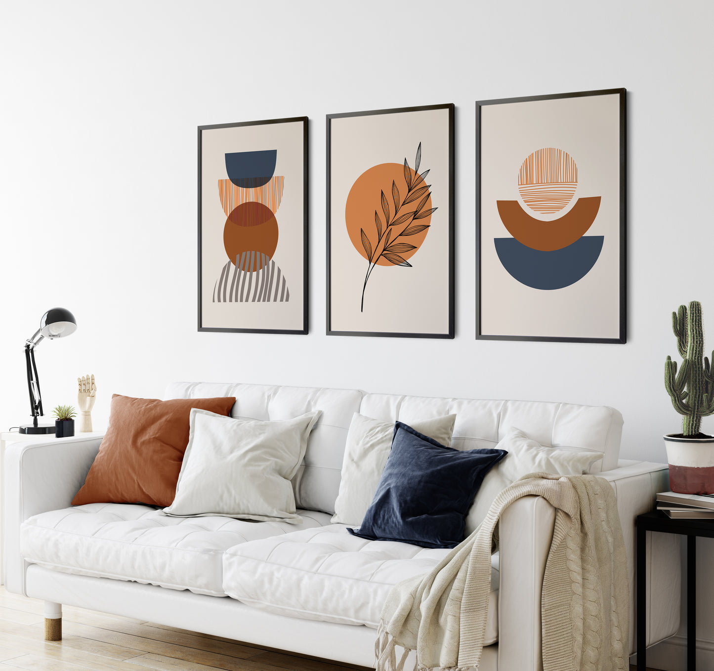 Set of 3 Orange & Blue Boho Wall Prints