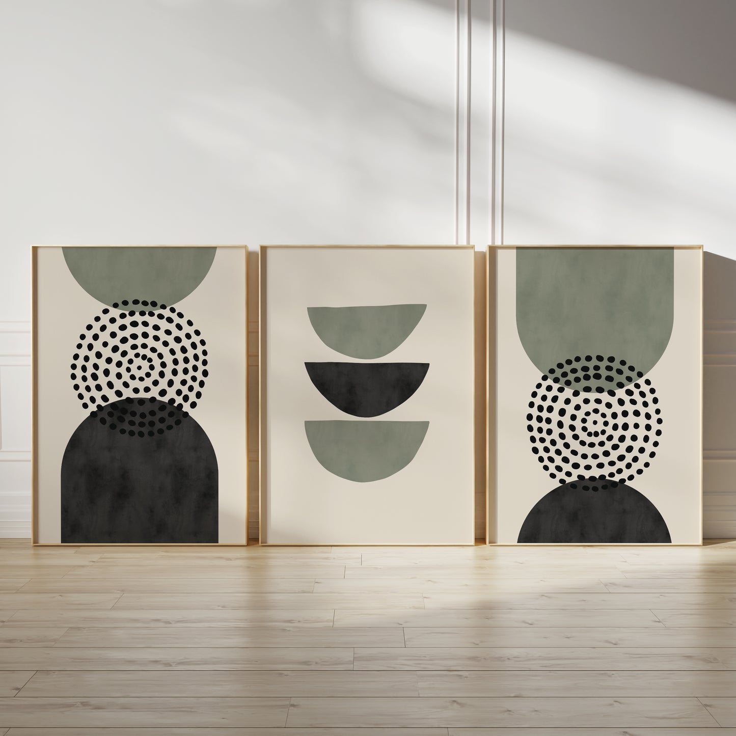 Set of 3 Green & Black Modern Mid Century Wall Prints