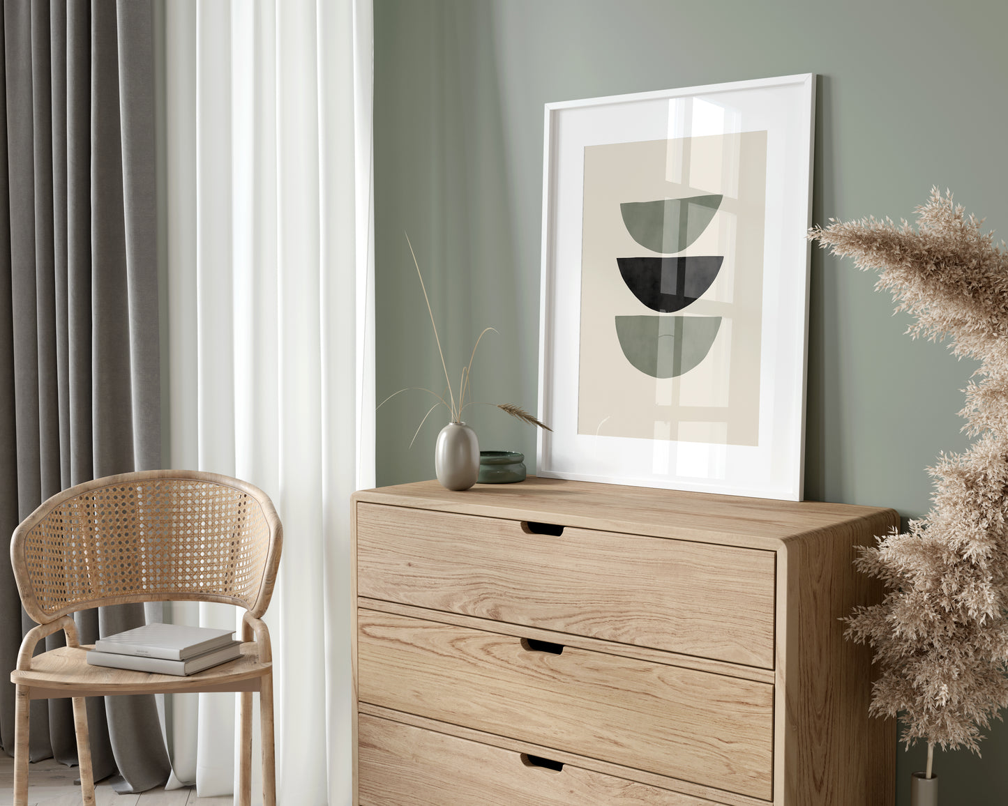 Set of 3 Green & Black Modern Mid Century Wall Prints