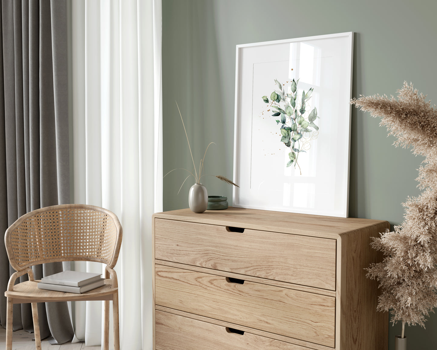 Set of 3 Eucalyptus Green & Gold Wall Prints