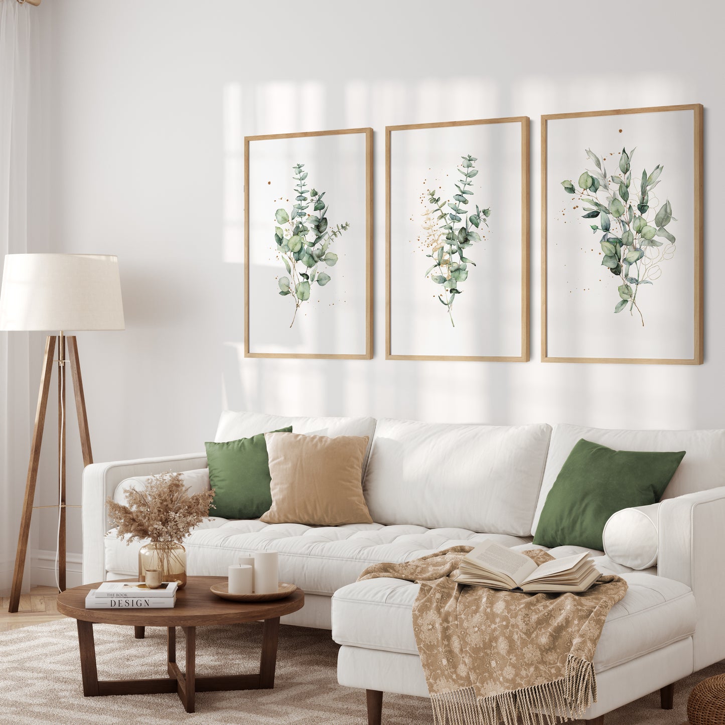 Set of 3 Eucalyptus Green & Gold Wall Prints