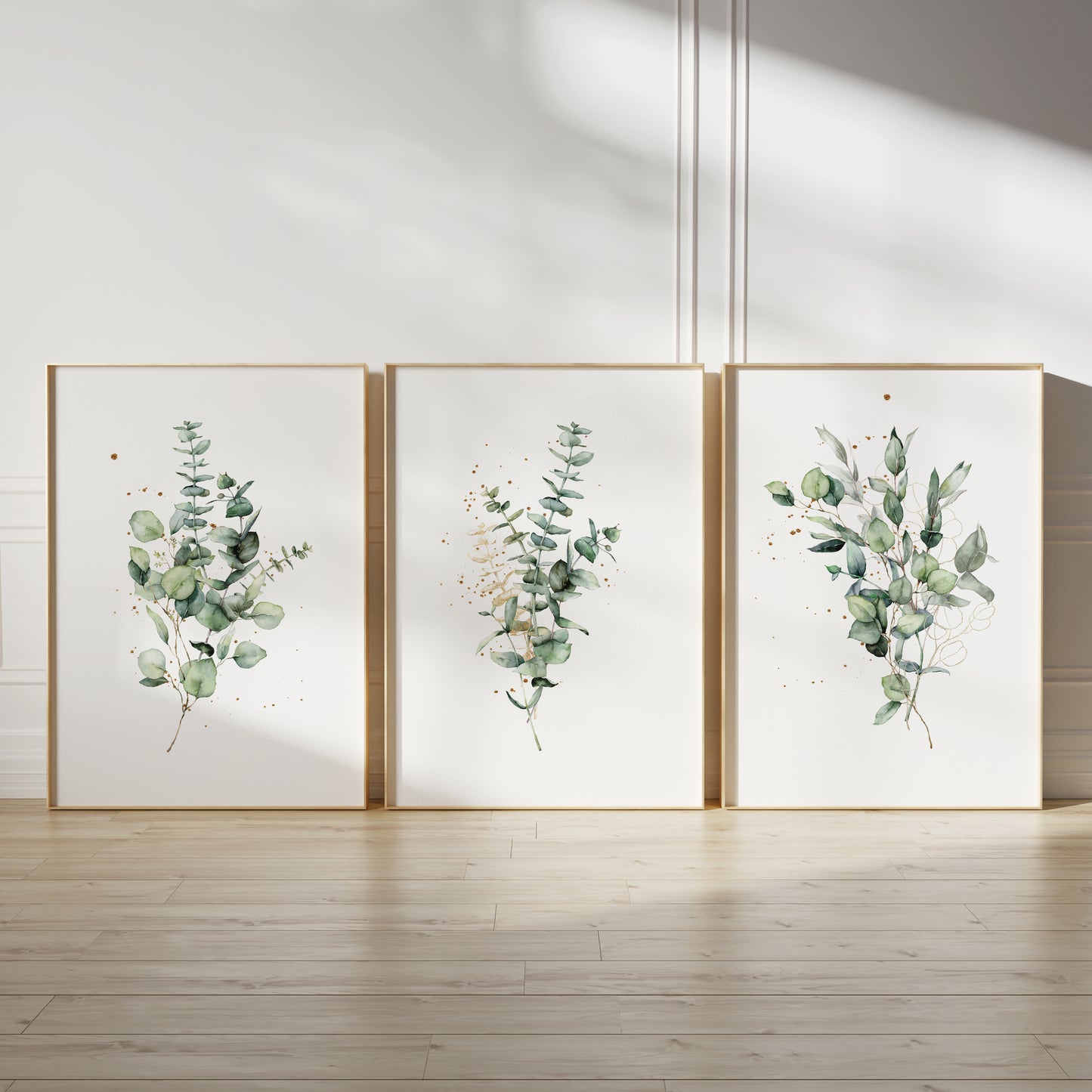 Set of 3 Eucalyptus Green & Gold Wall Prints