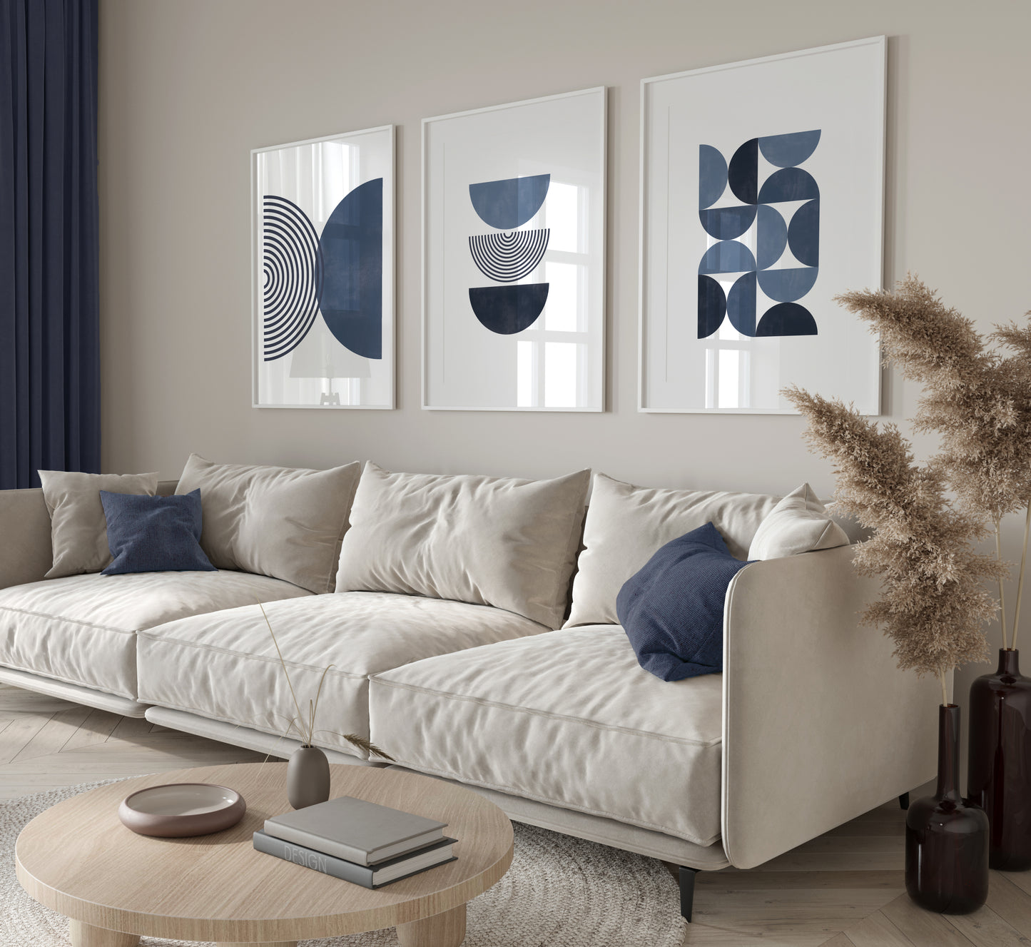 Set of 3 Blue Boho Wall Art Prints