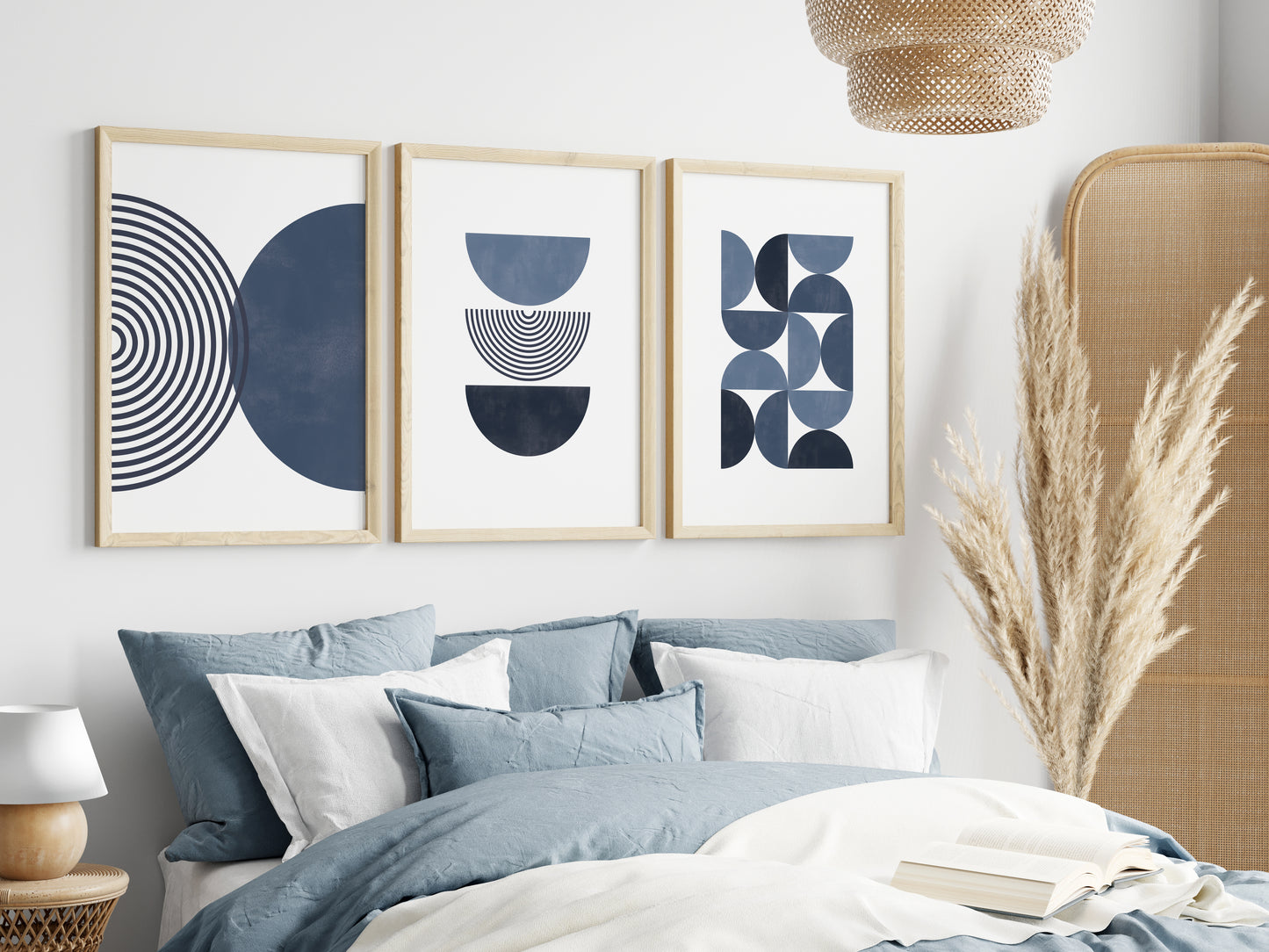 Set of 3 Blue Boho Wall Art Prints