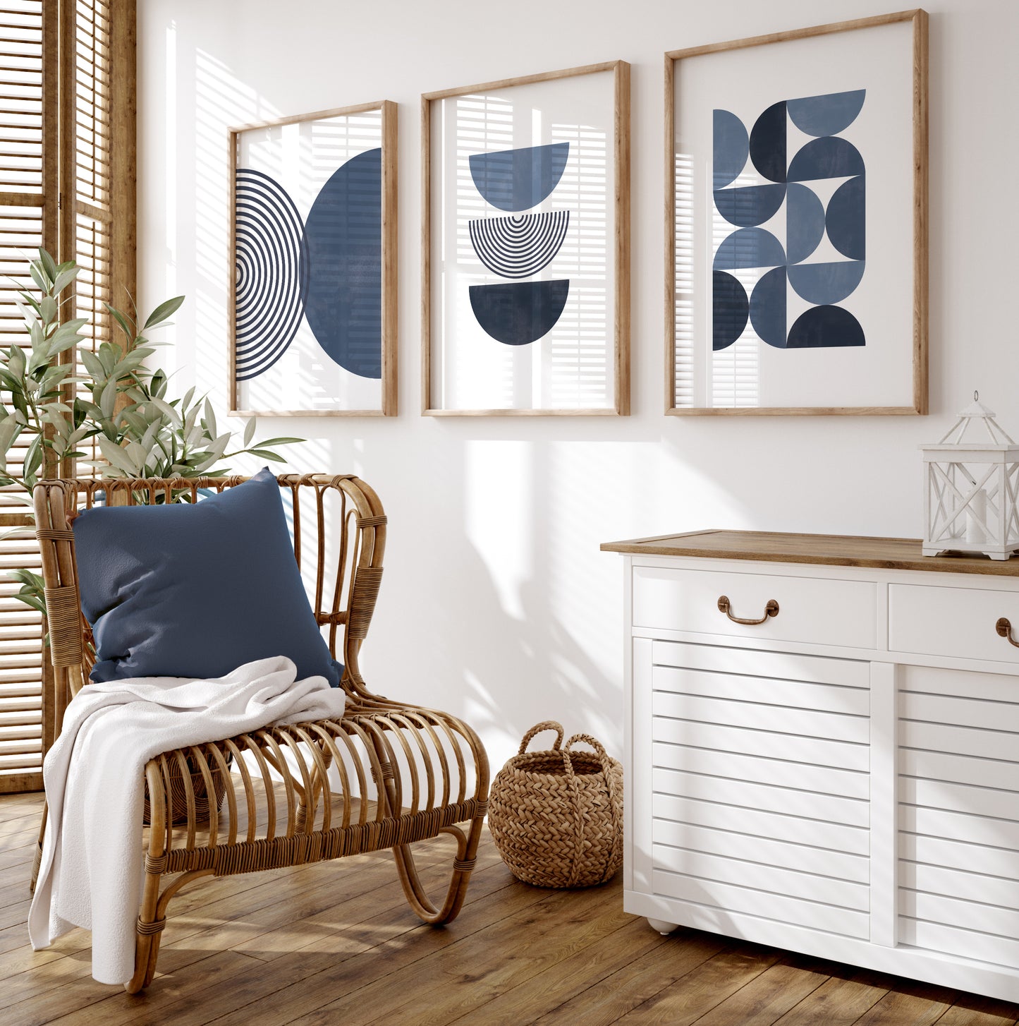 Set of 3 Blue Boho Wall Art Prints