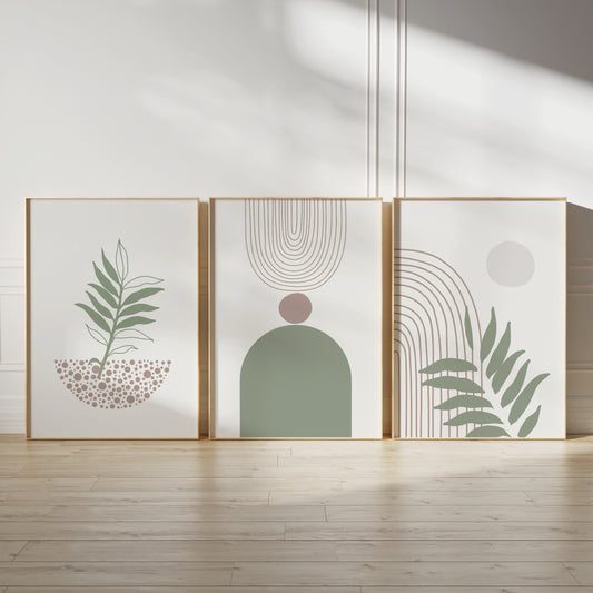 Set of 3 Sage Green Boho Wall Art Prints