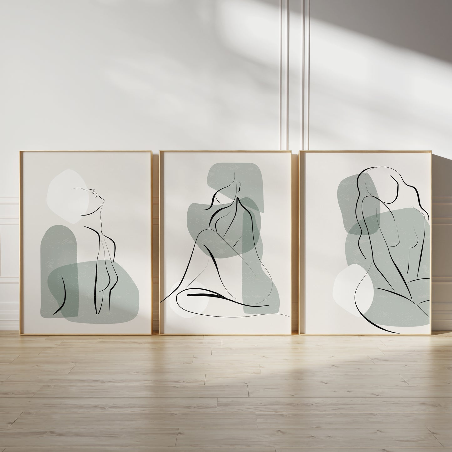 Set of 3 Sage Green Women Line Art Wall Prints