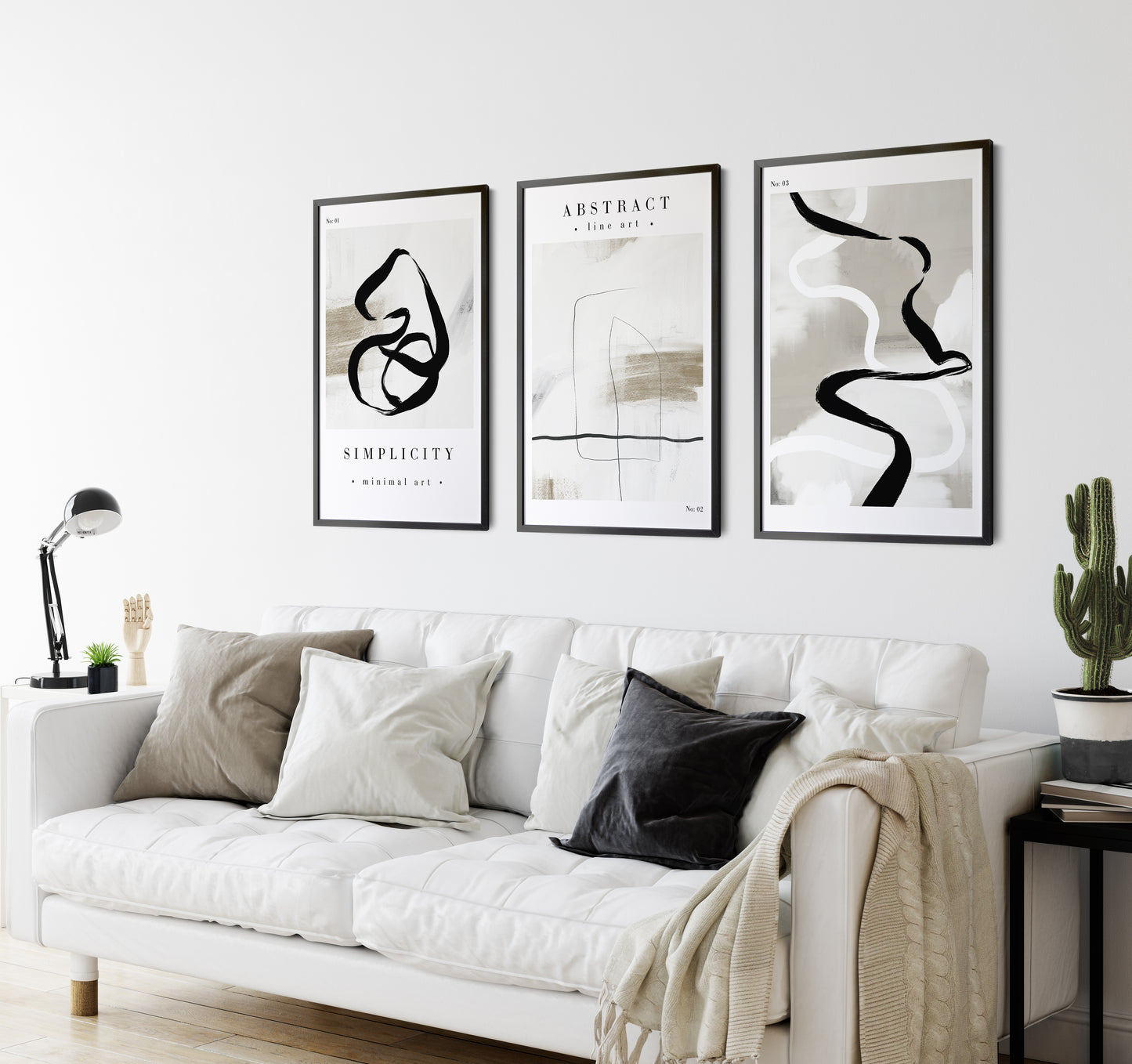 Set of 3 Neutral Abstract Wall Art Prints