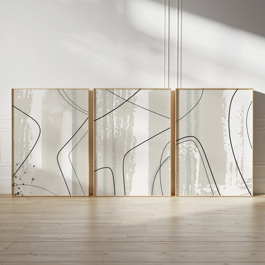 Set of 3 Neutral Abstract Wall Art Prints
