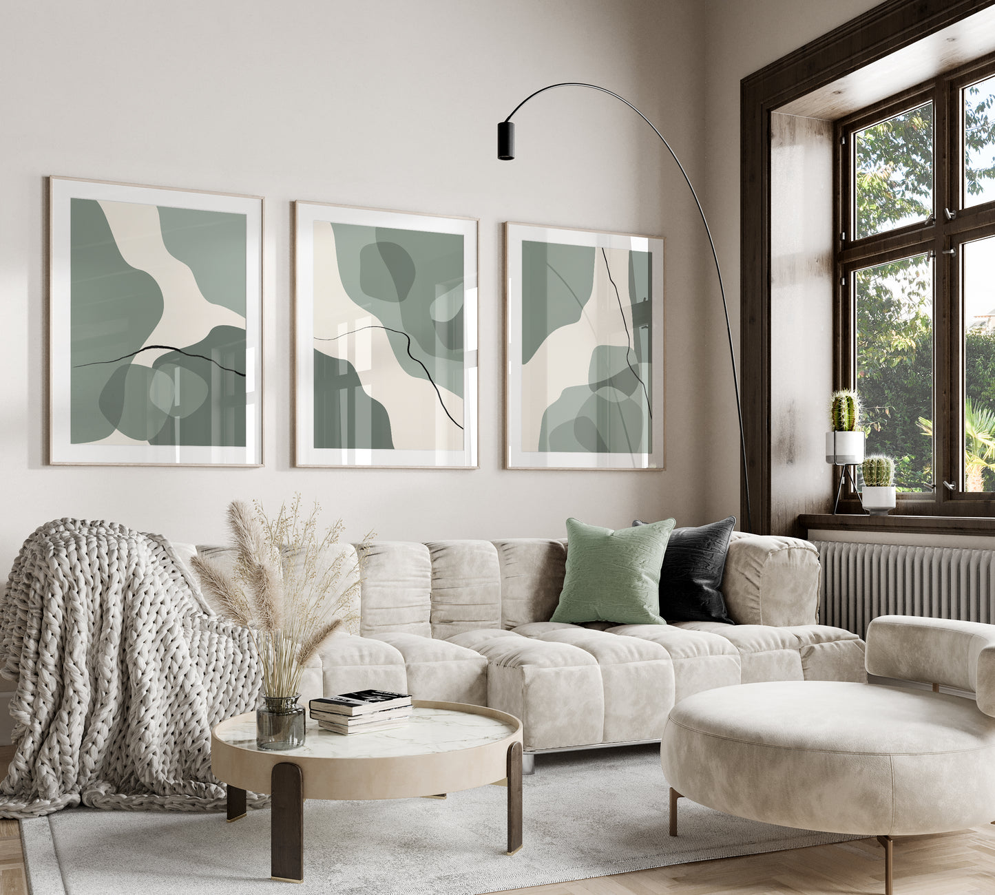 Set of 3 Green Abstract Wall Art Prints