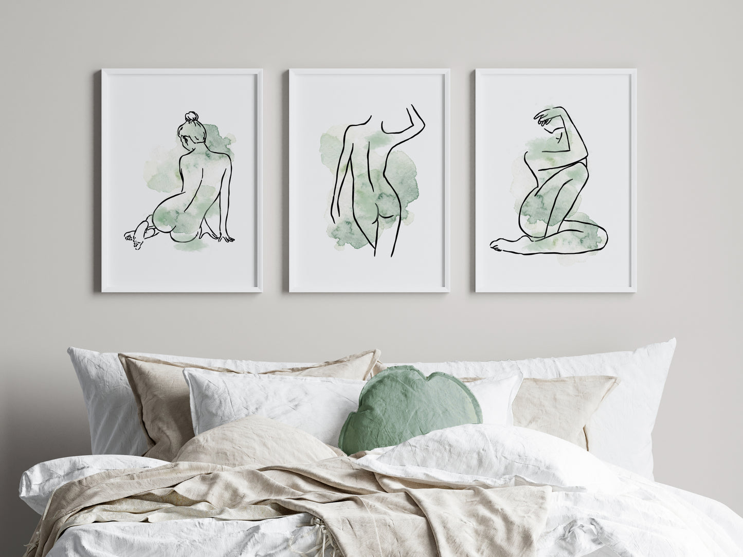 Set of 3 Green Women Line Art Wall Prints
