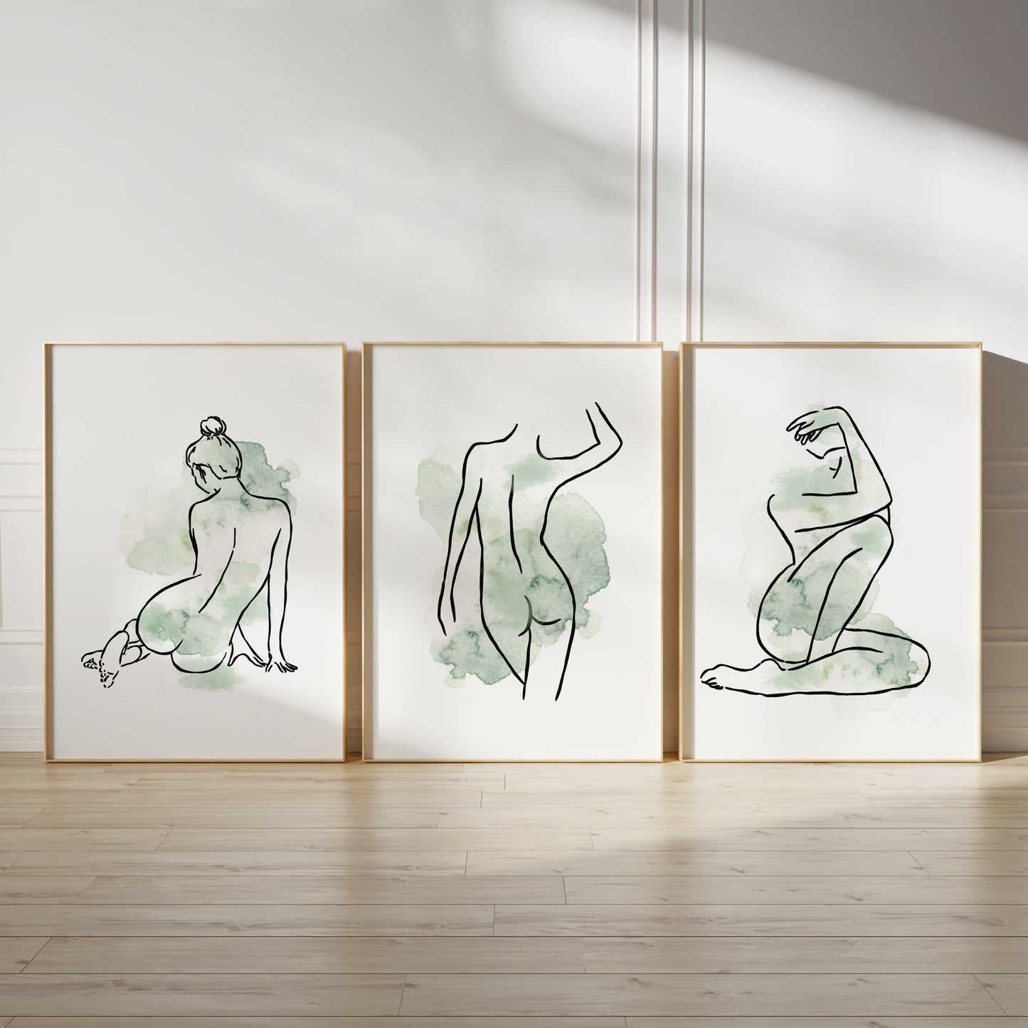Set of 3 Green Women Line Art Wall Prints