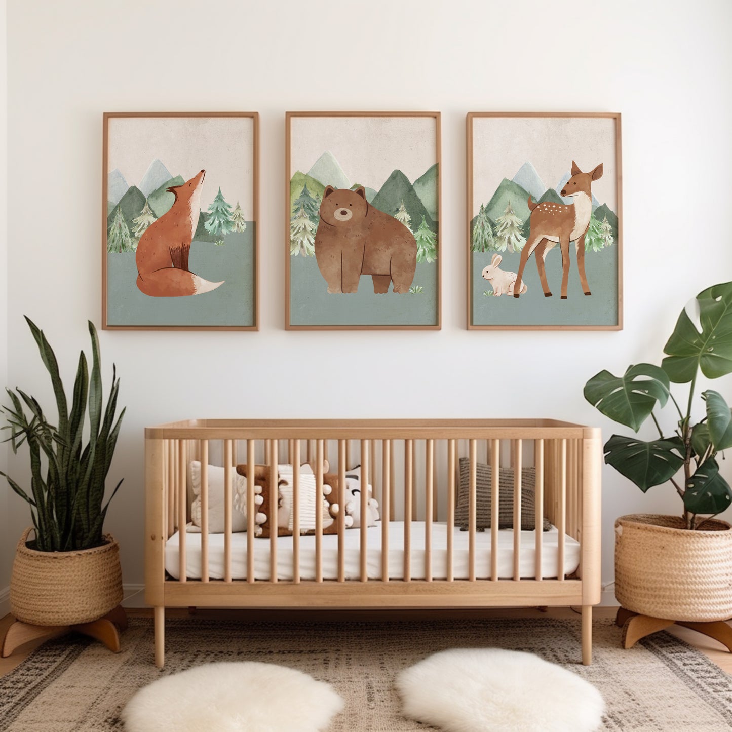 Set of 3 Sage Green Woodland Nursery Prints