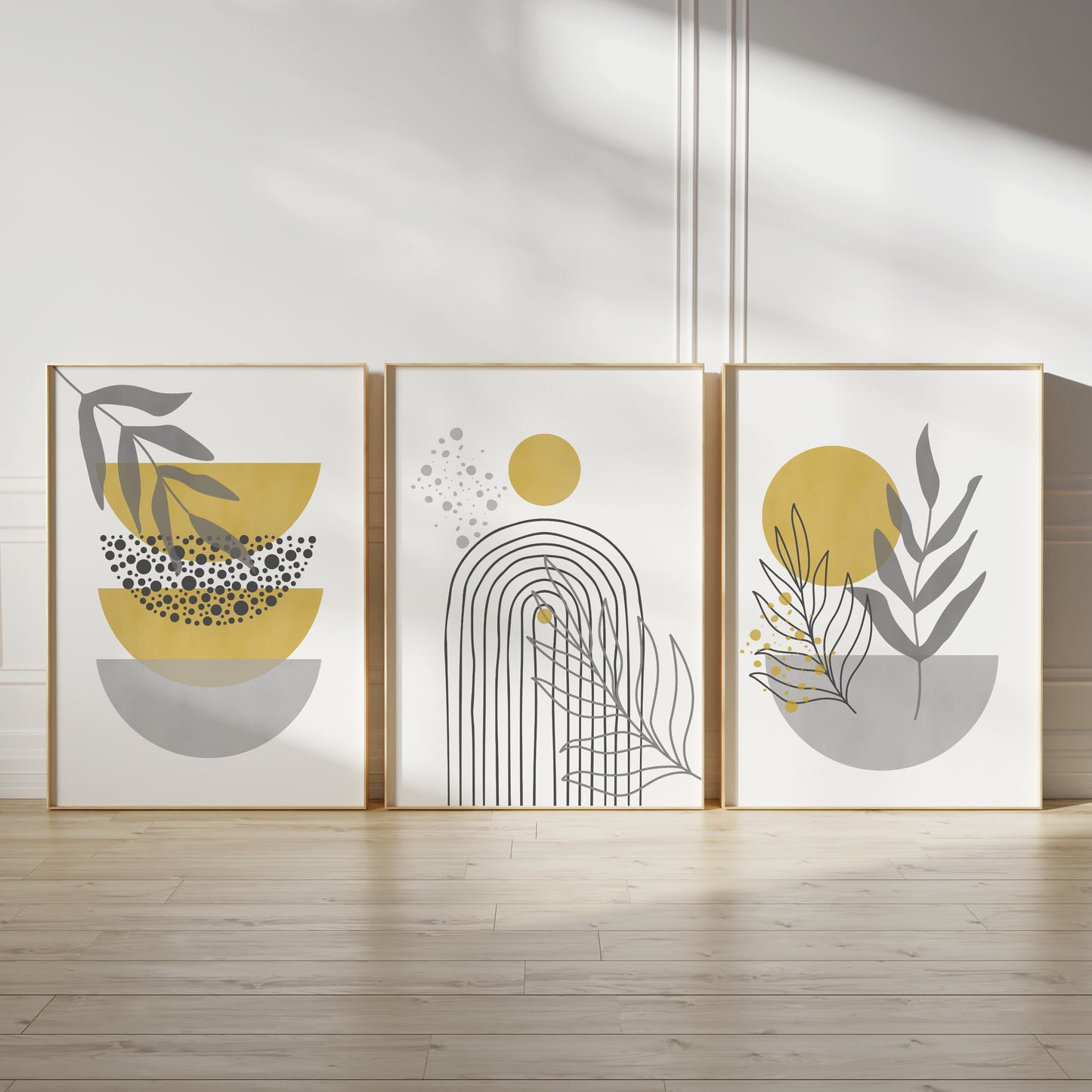 Set of 3 Grey & Yellow Boho Wall Prints