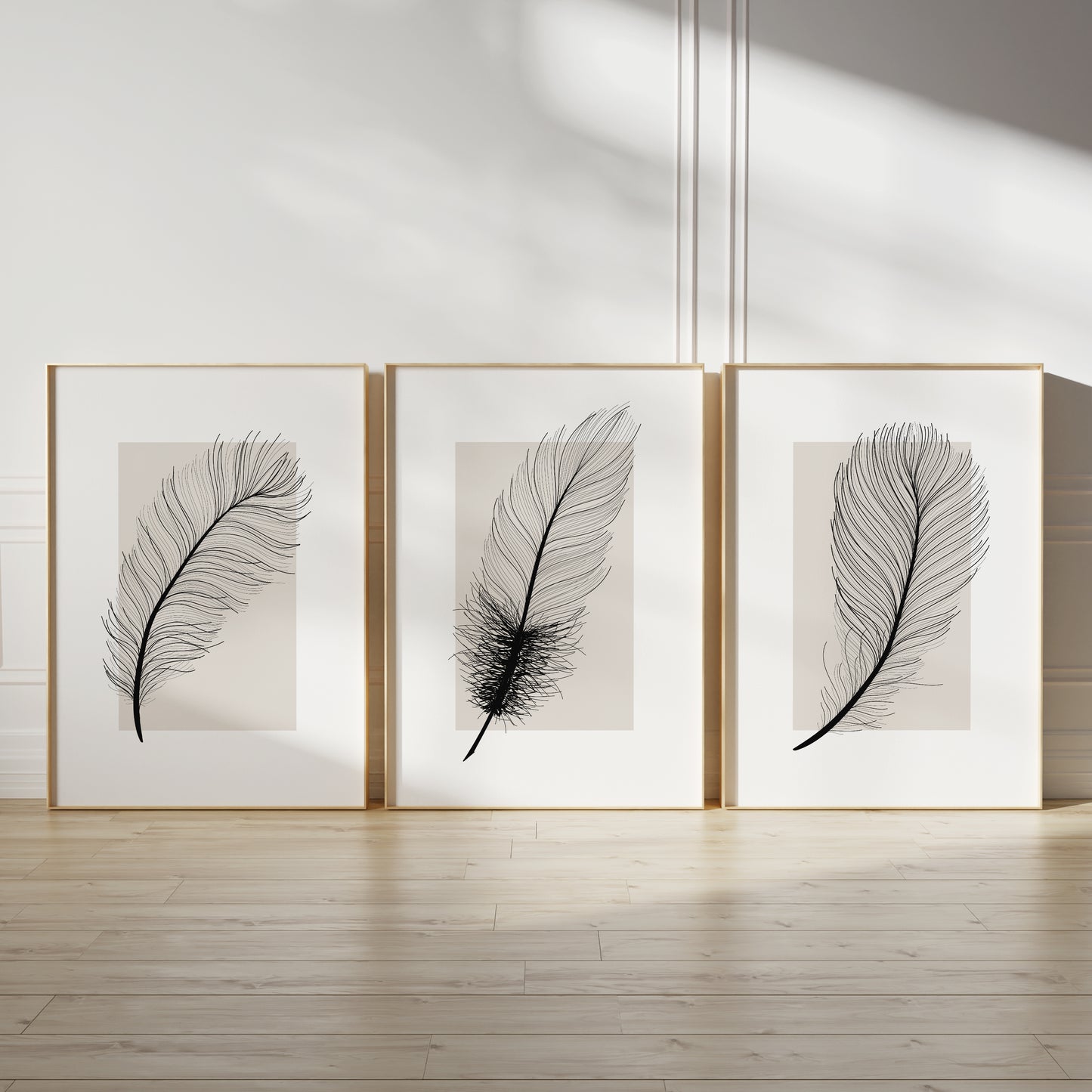 Set of 3 Neutral Feather Wall Prints