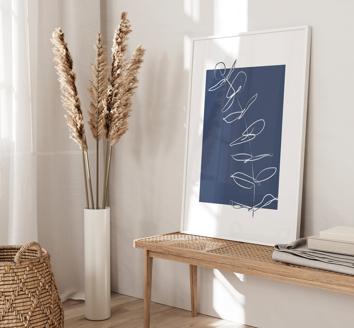 Set of 3 Blue Botanical Line Art Wall Prints