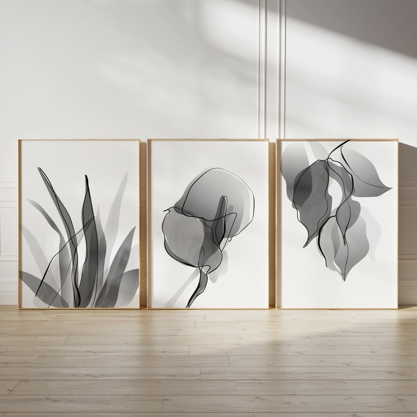 Set of 3 Grey Botanical Wall Prints