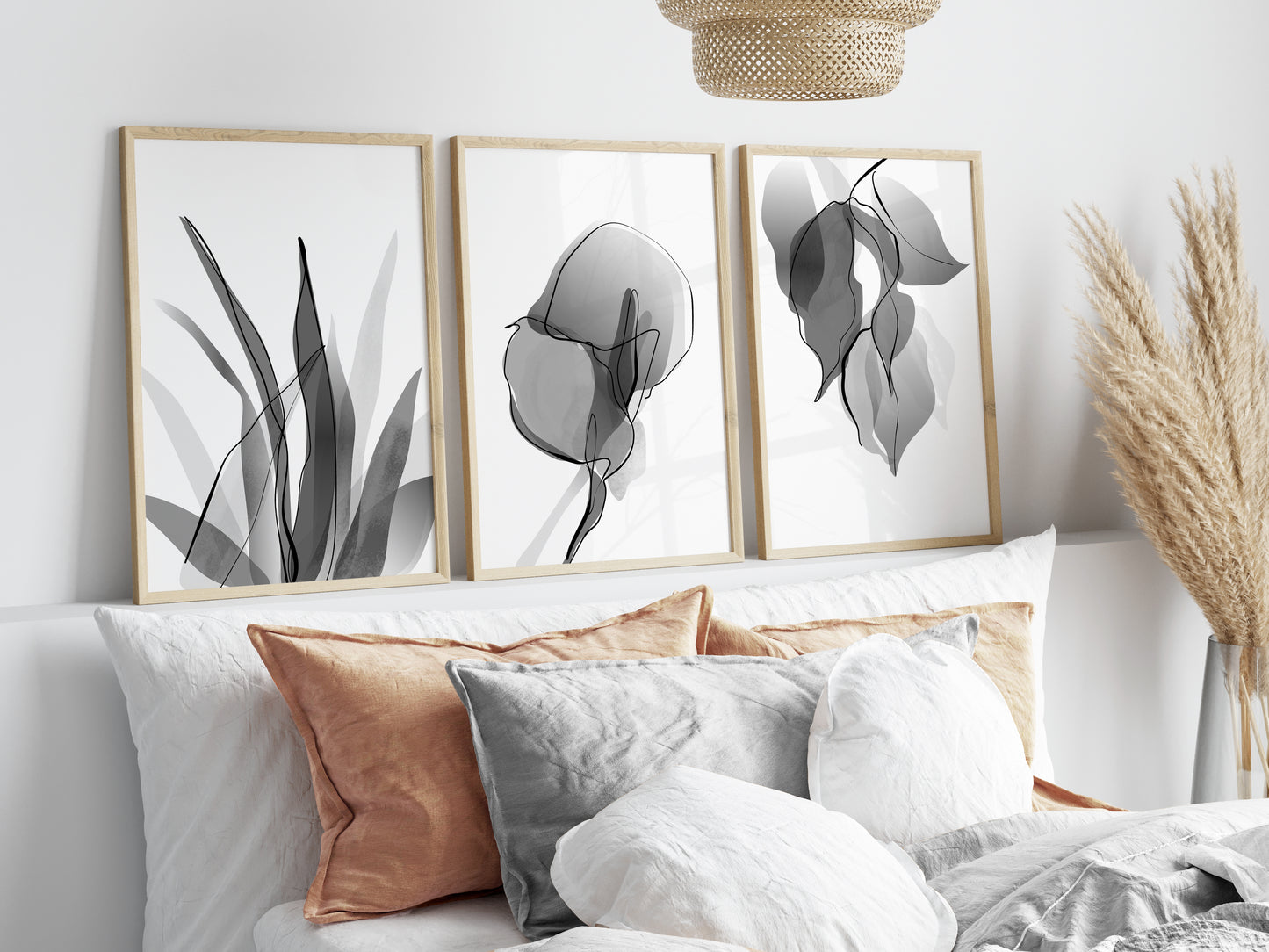 Set of 3 Grey Botanical Wall Prints