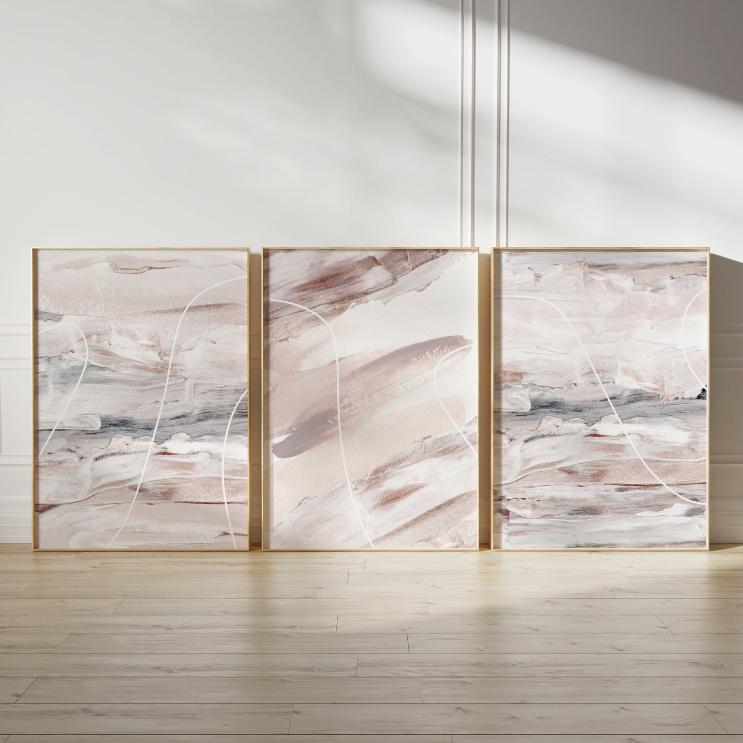 Set of 3 Pink & Grey Abstract Wall Art Prints