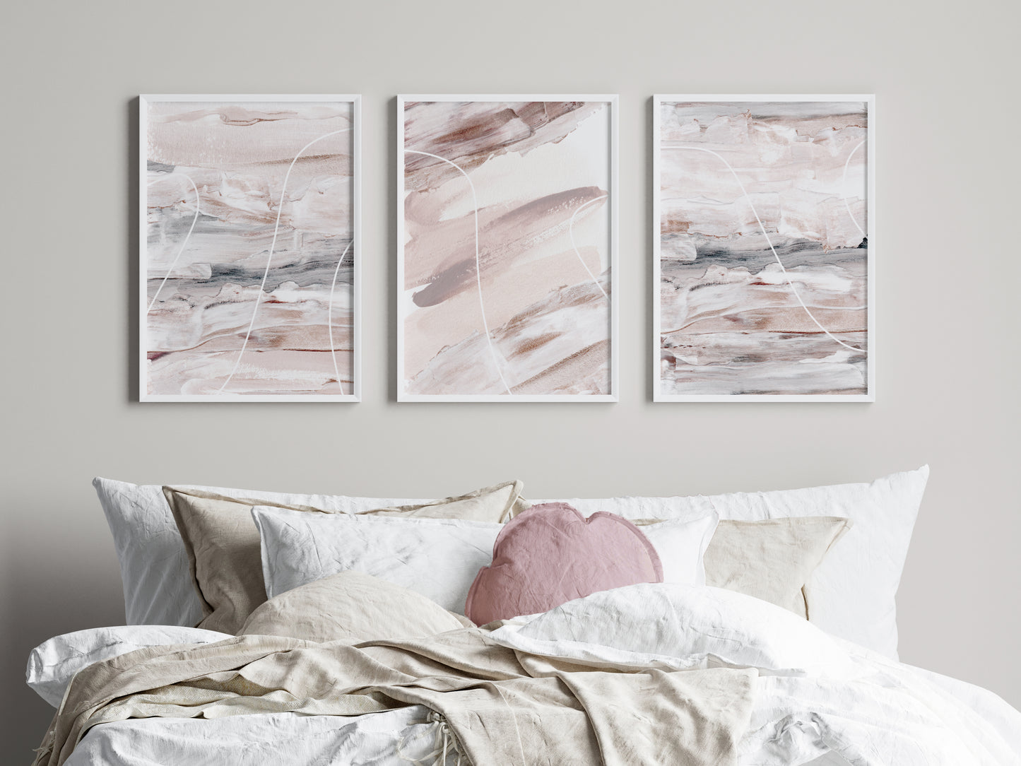 Set of 3 Pink & Grey Abstract Wall Art Prints