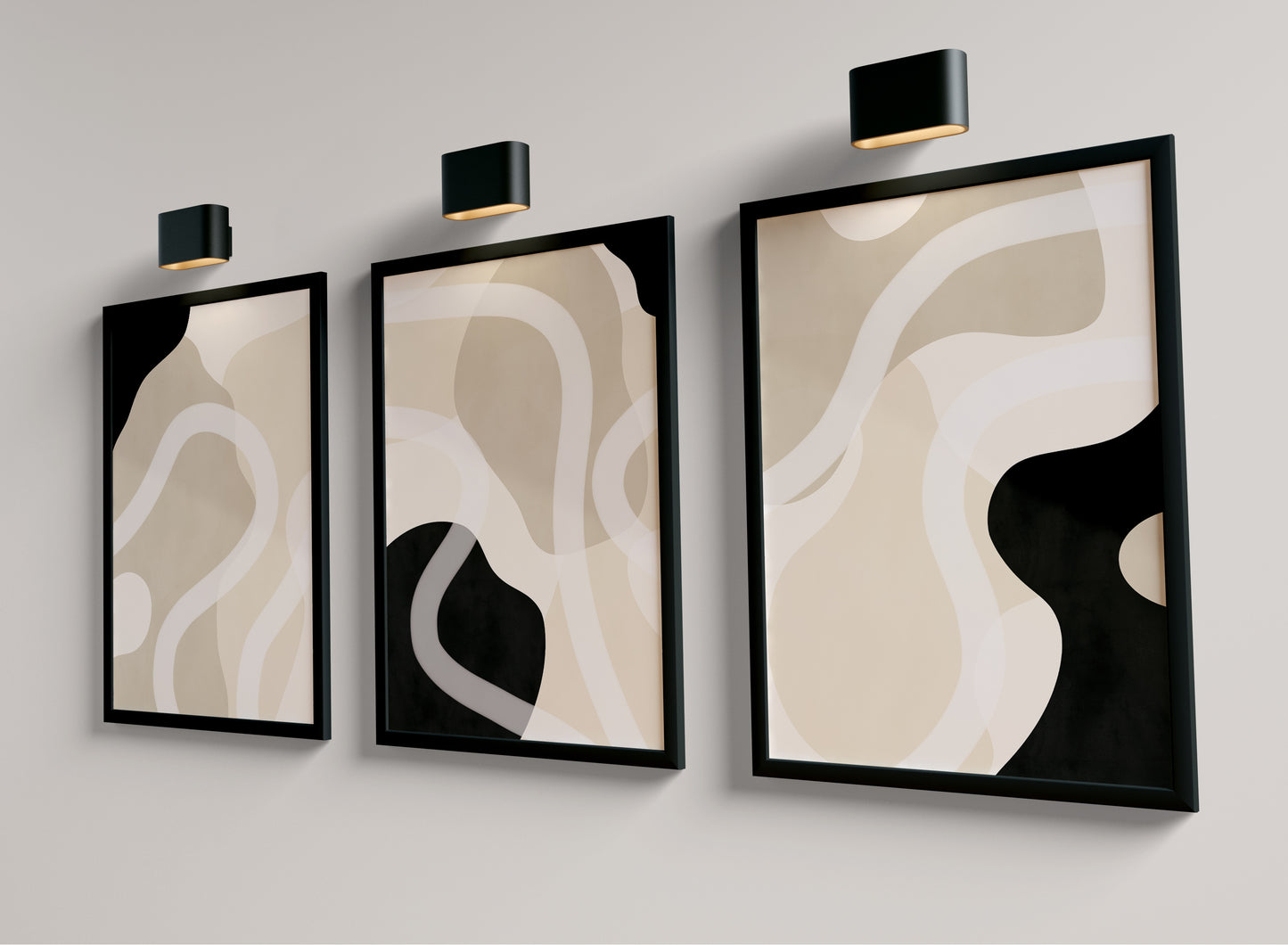 Set of 3 Black & Beige Abstract Wall Art Prints