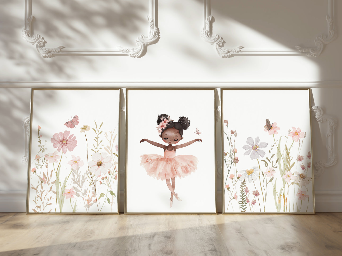 Set of 3 Girls Ballerina Nursery Wall Prints