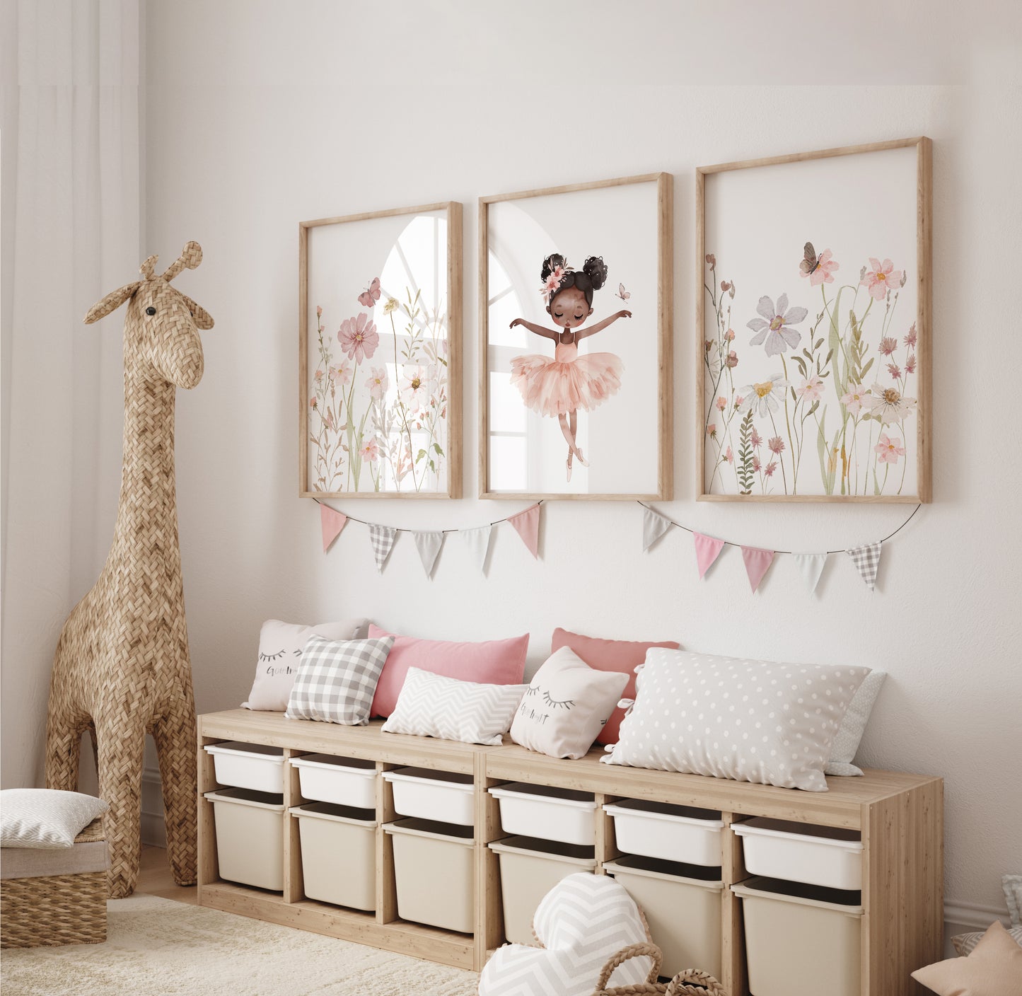 Set of 3 Girls Ballerina Nursery Wall Prints