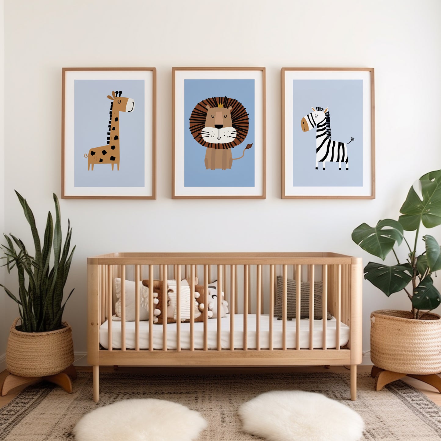 Set of 3 Blue Safari Animal Nursery Wall Prints
