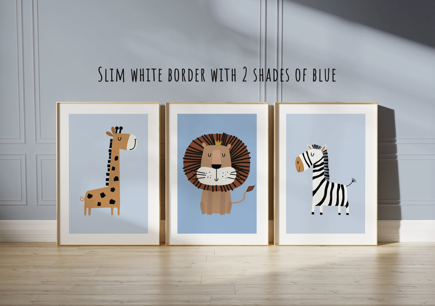 Set of 3 Blue Safari Animal Nursery Wall Prints