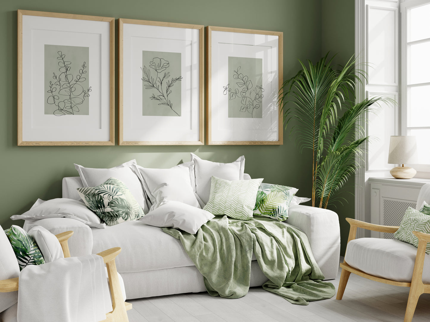 Set of 3 Sage Green Botanical Wall Art Prints