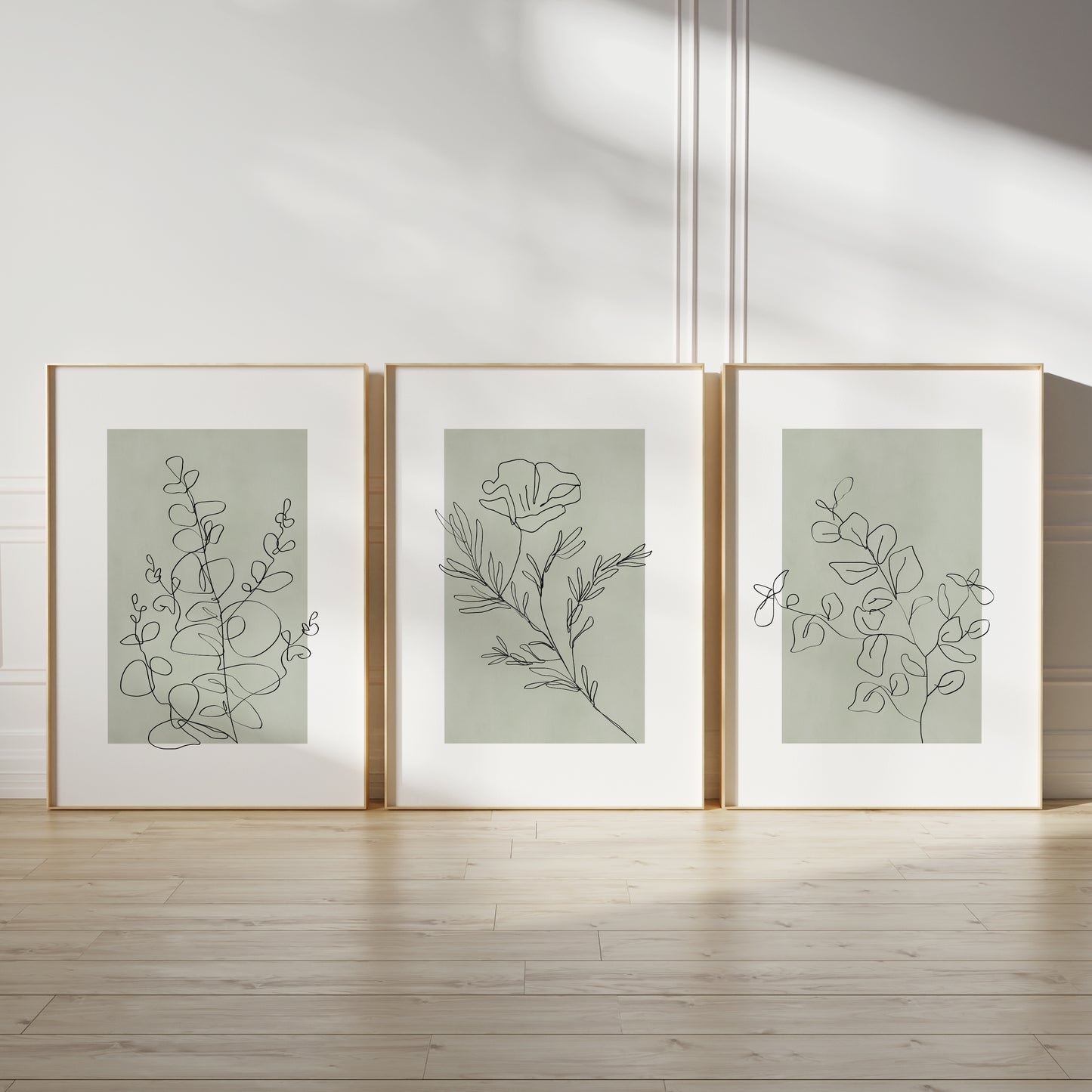 Set of 3 Sage Green Botanical Wall Art Prints