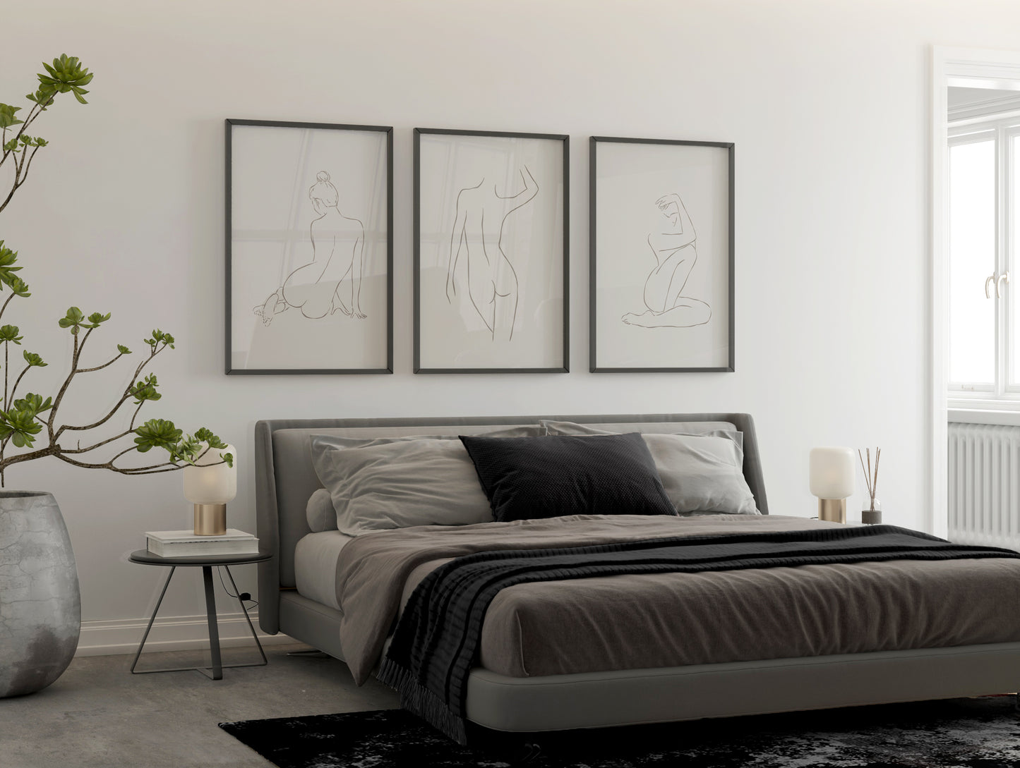 Set of 3 Beige Abstract Women Wall Art Prints