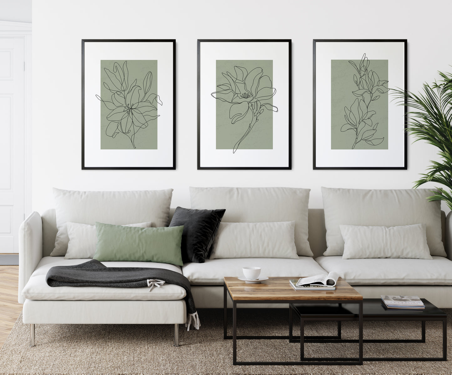 Set of 3 Sage Green Botanical Wall Art Prints