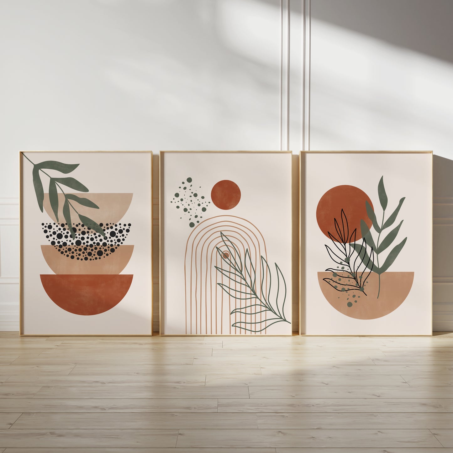 Set of 3 Terracotta Boho Abstract Wall Art Prints