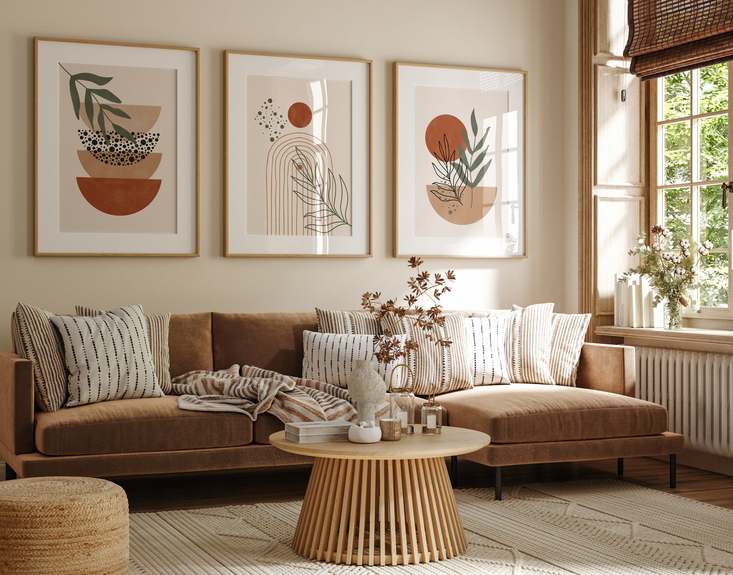 Set of 3 Terracotta Boho Abstract Wall Art Prints