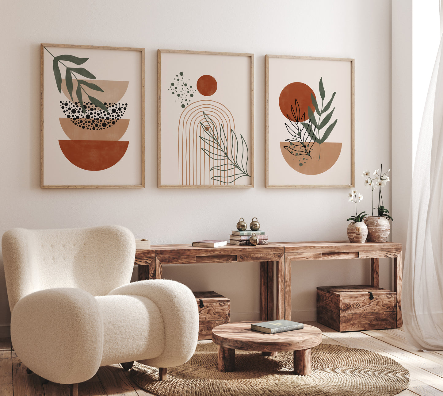 Set of 3 Terracotta Boho Abstract Wall Art Prints