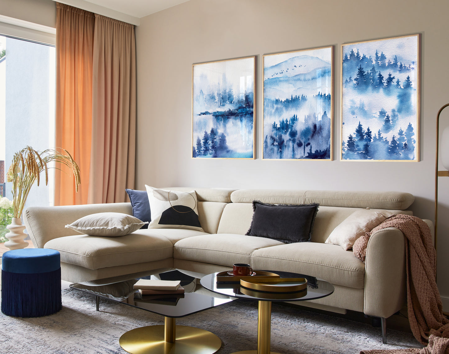Set of 3 Blue Watercolour Forest Wall Prints