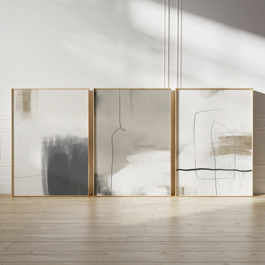 Set of 3 Neutral Abstract Wall Art Prints
