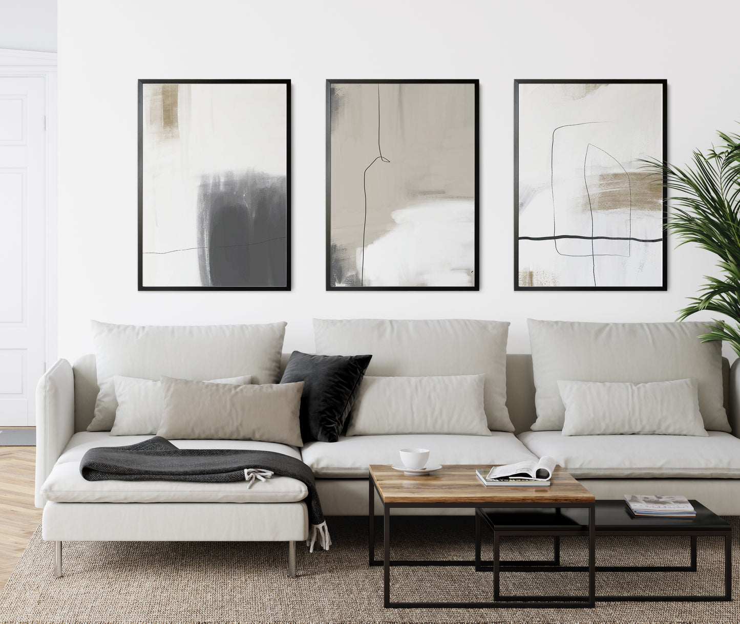 Set of 3 Neutral Abstract Wall Art Prints