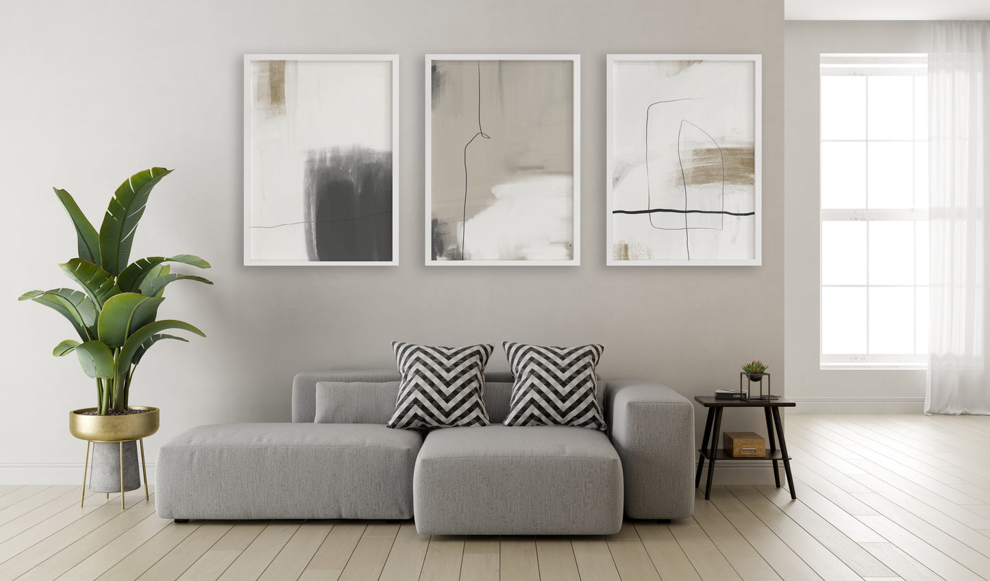Set of 3 Neutral Abstract Wall Art Prints