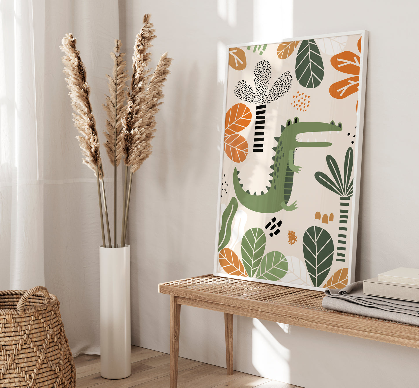 Set of 3 Green & Orange Safari Nursery Wall Prints