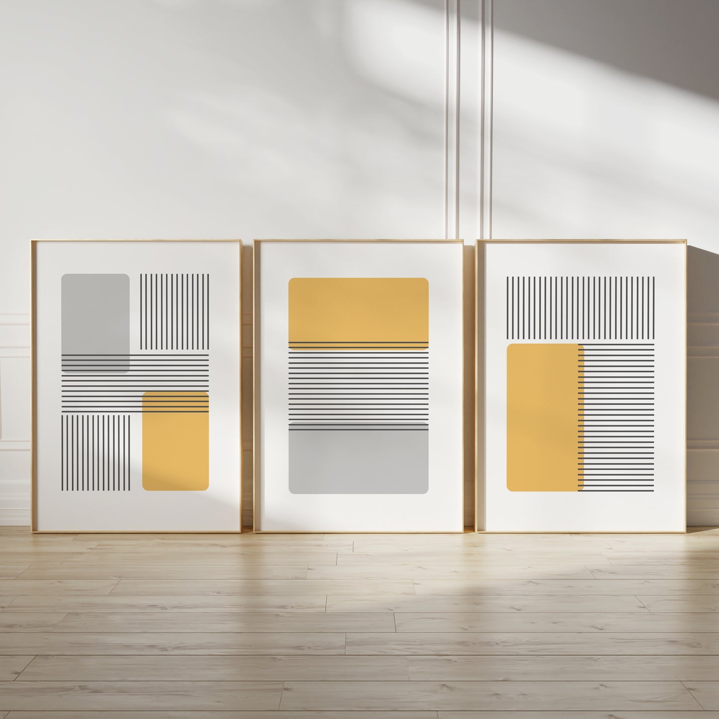 Set of 3 Ochre Abstract Wall Art Prints