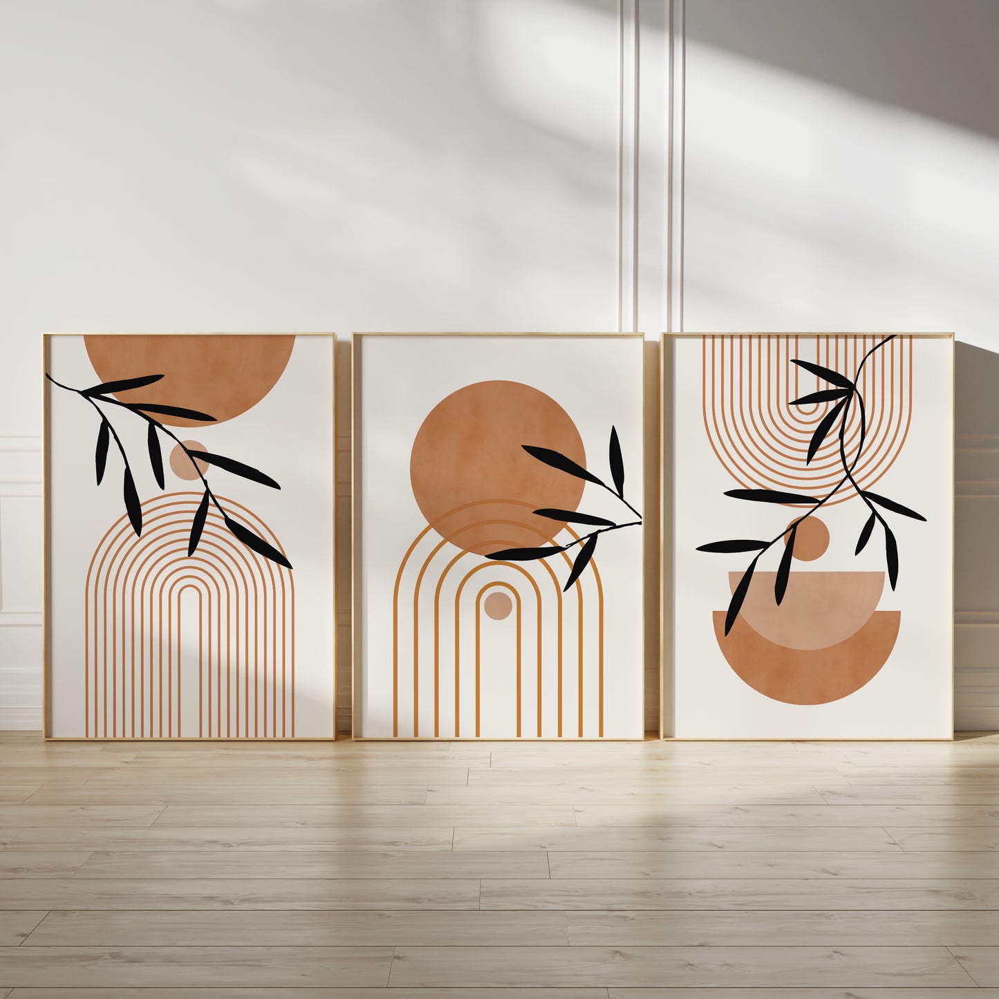 Set of 3 watercolour Orange Boho Wall Prints
