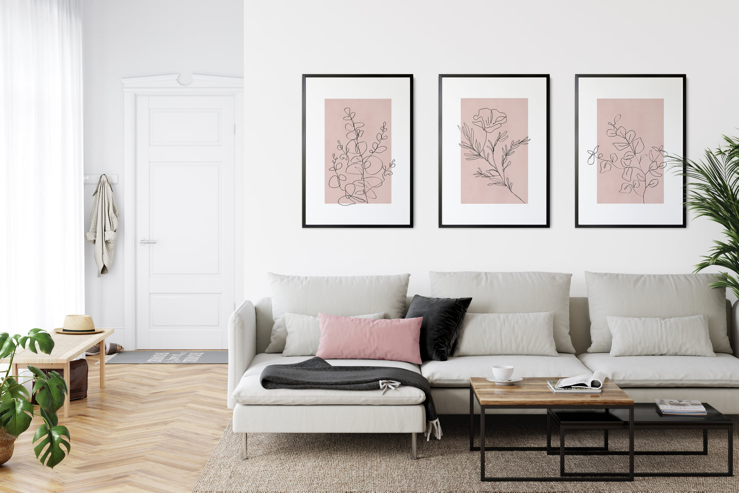 Set of 3 Pink Botanical Wall Art Prints